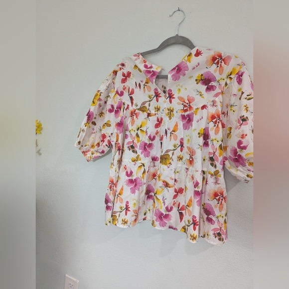 Merlette Floral Tiered Babydoll Top Blouse Puff Sleeve size small - Picture 5 of 16